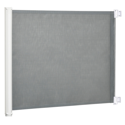 PawHut Barreira de Segurança para Cães Extensível Grade Retrátil para Animais de Estimação com Extensão Aço e Tecido de Textilene para Escadas e Portas 5,5-115x5,5x82,5cm Cinza