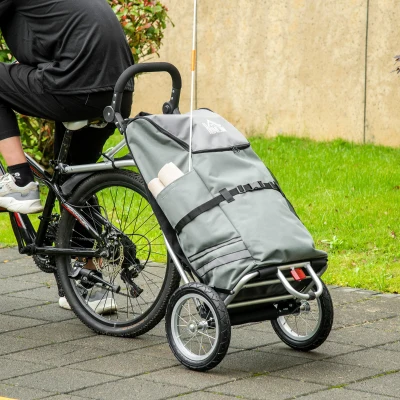 HOMCOM Chariot de courses pour vélo remorque pliable en aluminium avec sac amovible en tissu capacité 55L