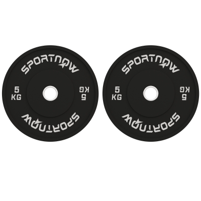 SPORTNOW Set 2 Dischi Pesi da 5kg in Gomma e Foro 5cm Nero