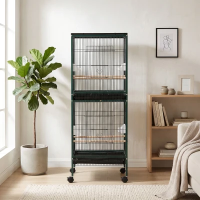 PawHut Grande Cage à Oiseaux sur Pied avec Mangeoires et Roulettes