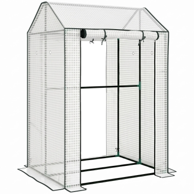Outsunny Gewächshaus Treibhaus Frühbeet, wetterbeständig, aufrollbare Tür, 100 cm x 80 cm x 150 cm, Weiß + Grün