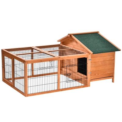 PawHut Wooden Rabbit Hutch Pet House 146x95cm