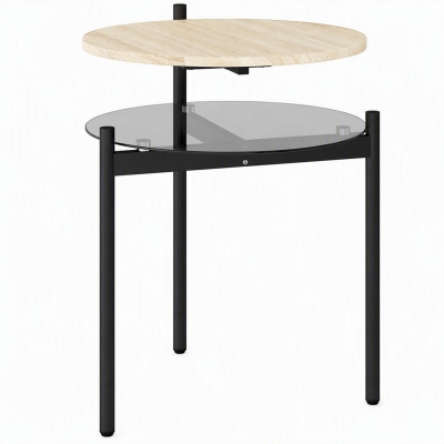 HOMCOM Ronde bijzettafel met open glazen legplank voor kleine ruimtes, 41,8 x 39,8 x 53,5 cm, eiken