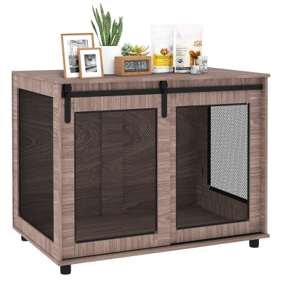 PawHut Hondenbox, Vervoersbox voor Honden, Terugtrekbox voor Huisdieren, Afsluitbare Deuren, 98 x 60 x 78 cm, Lichtbruin