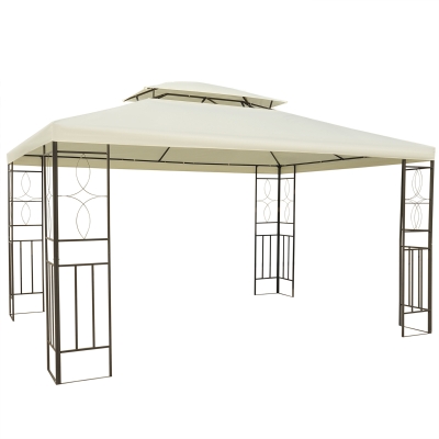 Outsunny Cenador de Jardín 4x3m con Doble Techo Estructura de Acero Anti-UV para Exterior Patio Terraza Blanco Crema
