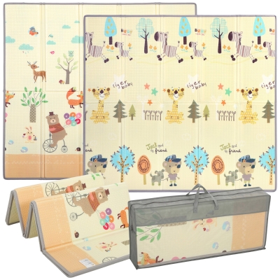 AIYAPLAY Krabbelmatte Faltbar Beidseitig Spielmatte Baby mit Waldtieren- & Naturmotiv 200 x 180 cm für Kinder 0-3 Jahre