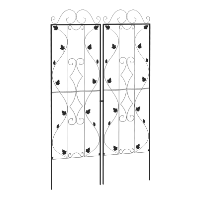 Outsunny Rankgitter Stahl 2er Set zum Stecken rostfrei Rankhilfe mit Blättern 50 x 186 cm Schwarz