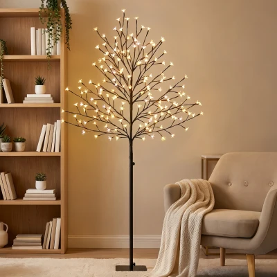 HOMCOM Árvore Luminosa 150 cm Cerejeira Artificial Luminosa 160 LED e 16 Ramos Flexíveis Decoração Interior e Exterior