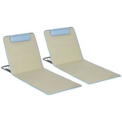 Outsunny 2-delig Strandmat Set, Verstelbaar, Opvouwbaar, 124L x 53B x 37-50H cm, Beige