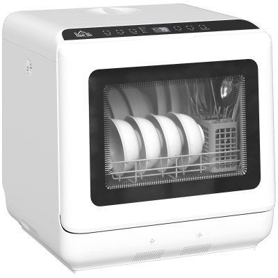 HOMCOM Tabletop Dishwasher 6L Five-Mode - White