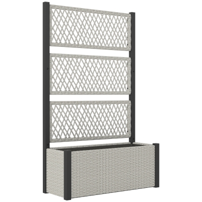 Outsunny Hoogbed met klimrek in rattanlook plantenbak bloembak met rankhulp 90 x 35 x 148 cm Grijs