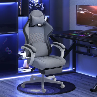 HOMCOM Gaming Chair, Gamer Computer Chair with Footrest, High Back, Lumbar Support, Adjustable Height, Swivel Wheels for Home Office, Grey