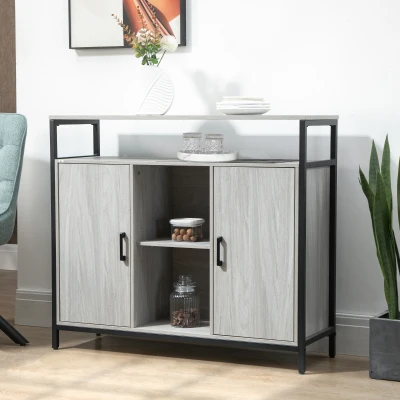 HOMCOM Modern Sideboard Steel Frame Storage Cabinet Light Grey