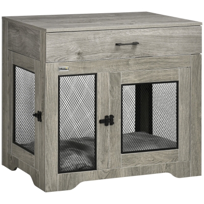 PawHut Dog Cage End Table with Drawer for Medium Dogs - Grey