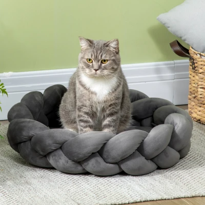 PawHut Cama para Cães Pequenos Lavável Cama para Animais de Estimação Redonda com Almofada Independente 55x55x14 cm Cinza