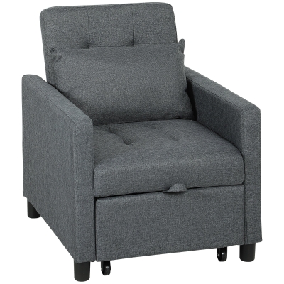 HOMCOM 3-In-1 Chair Bed, Convertible Sleeper Chair with Adjustable Backrest, Pillow and Footrest for Living Room, Dark Grey