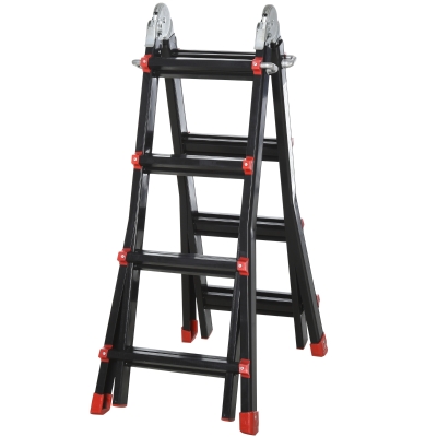 HOMCOM Telescoopladder, antislip treden, tot 150 kg belastbaar, aluminium, Zwart+Rood