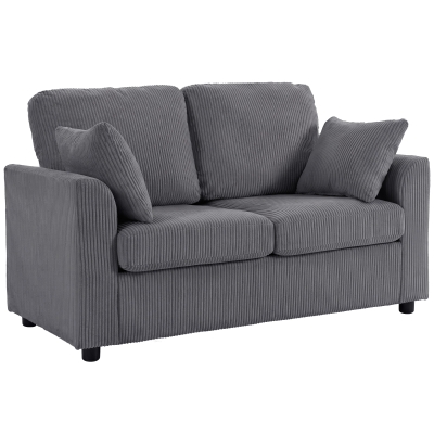 HOMCOM 2-Seater Corduroy Sofa Spring Cushion Dark Grey