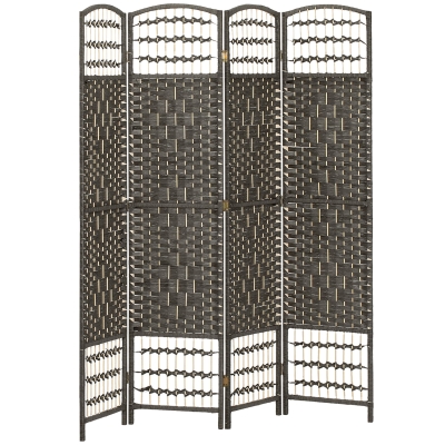 HOMCOM 4-Panel Folding Room Divider Pine Frame Dark Grey