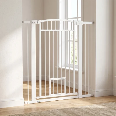 PawHut Barrière Chien Largeur Ajustable avec Porte Chat Blanc