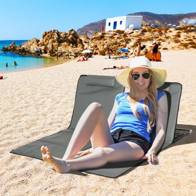 Outsunny 2-delige Strandmat Set, Verstelbaar, Opvouwbaar, 124L x 53B x 35-45H cm, Grijs