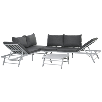 Outsunny 6-Seater Corner Sofa Set with Metal Table Grey