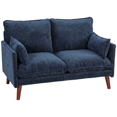 HOMCOM 2-Seater Loveseat Sofa Spring Cushions Wood Legs Blue