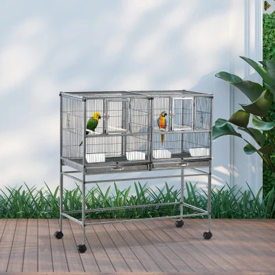 PawHut Cage Oiseaux Séparation 95cm Noir Gris