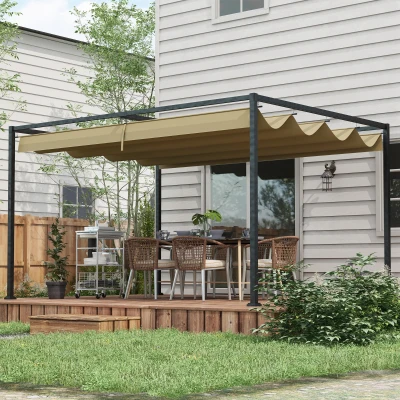 Outsunny Pergola, robuuste zonwering voor tuin, balkon, terras, van metaal en kunststof, UV- en waterafstotend, Khaki