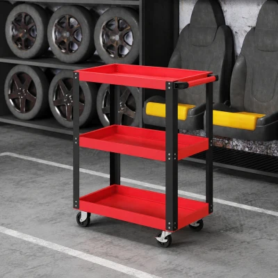 HOMCOM Chariot d'Atelier 3 Niveaux Roulettes Verrouillables Rouge
