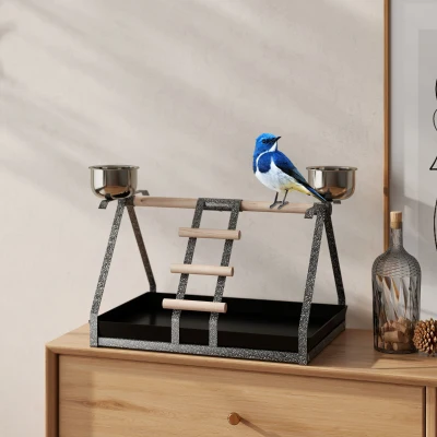 PawHut Bird Stand with Wood Perch & Removable Tray