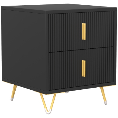 HOMCOM Fluted Bedside Table Modern Black Gold