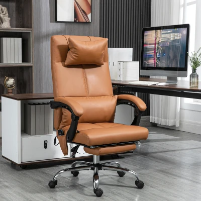 Vinsetto Fauteuil de bureau massant chauffant avec repose-pieds têtière sur roulettes revêtement synthétique marron