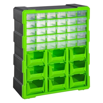 DURHAND Sortierkasten Kleinteilemagazin Teile Box Aufbewahrungsbox 39 Fächer Grün L38 x B16 x H47,5 cm