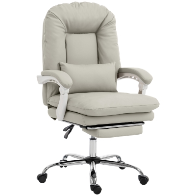 HOMCOM Executive Office Chair Velvet Reclining Footrest Khaki