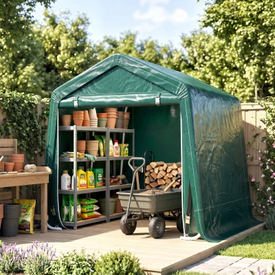 Outsunny Abrigo de Exterior para Ferramentas Bicicleta 2,4x2x2,02 m Abrigo de Armazenamento com 2 Portas  Anti-UV para Jardim Verde