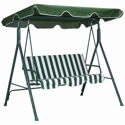 Outsunny Baloiço de Jardim de 3 Lugares com Almofada Toldo Ajustável e Estrutura de Metal 172x110x153cm Verde e Branco