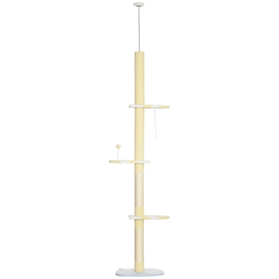 PawHut Verstelbare Krabpaal, Anti-slip, Sisaltouw Palen, 220-260H x 47L x 34B cm, Geel/Wit/Blauw
