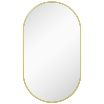 HOMCOM Espelho Casa de Banho Oval 40x3x70 cm Espelho Decorativo de Parede com Estrutura de Liga de Alumínio Horizontal ou Vertical Dourado