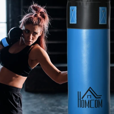 HOMCOM Boxsack-Set Box-Set mit Boxhandschuhen Gefüllt Boxset für Erwachsene Jugendlichen bis 100 KG Belastbar Ø25 x 102 cm Blau