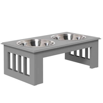 PawHut Hondenvoerstation, Antislip, 44x24x15cm, Grijs, 0,9L per Schaal