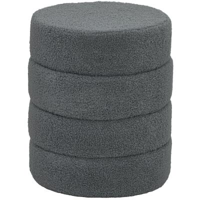 HOMCOM Hocker, rond, teddyfleece, metalen frame, tot 120kg, Φ40x45H cm, Donkergrijs