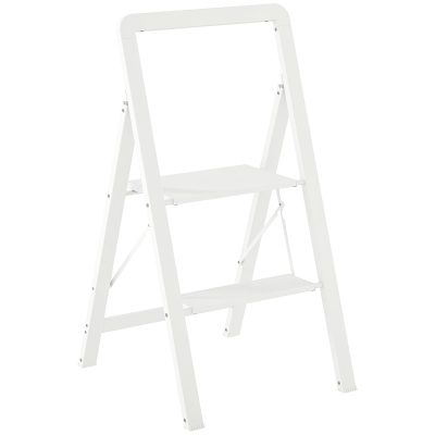HOMCOM 2-stufige Trittleiter, Aluminum faltbar, rutschfeste Plattform, Weiß