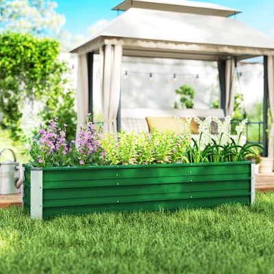 Outsunny Stalen verhoogde plantenbak met 3 aparte plantgebieden, open bodem, eenvoudige montage, 183 x 47 x 40 cm, groen