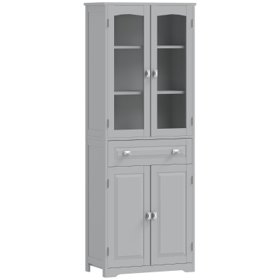 HOMCOM Kitchen Storage Cabinet Glass Door Drawer Grey