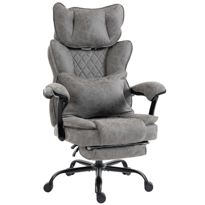 HOMCOM Executive Office Chair, Leathaire Big and Tall Office Chair 180 kg with Wide Seat, Reclining, Lumbar Support, Grey
