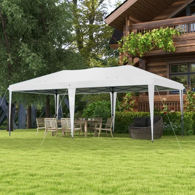 Outsunny Faltpaviljoen Tuinpaviljoen Partytent, inklapbaar, weerbestendig, 5,9 m x 2,95 m x 2 m, Wit