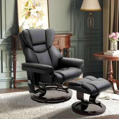 Homcom Relax massagestoel met voetenbank, ligfunctie, kunstleer, zwart