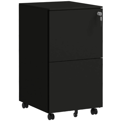 Vinsetto Mobile Filing Cabinet Steel Black with Lock 2-Drawer