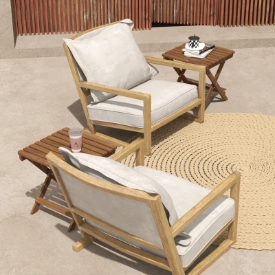 Outsunny Bijzettafel Buiten, 2-delige Tuintafel, Inklapbare Kampeertafel van Hout, Klaptafel voor Tuin, Balkon, Teak, 45 x 45 x 45 cm